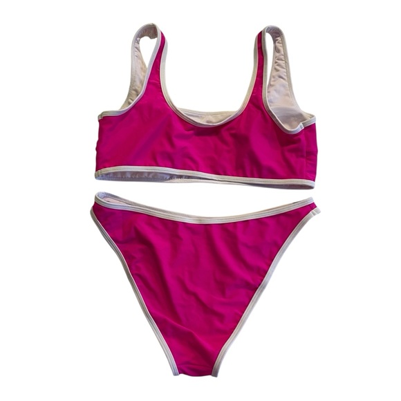 Singnier Two Piece Bikini Set NWOT Sporty Fuchsia High Cut Cheeky Bottoms Sz Lg - Picture 2 of 9